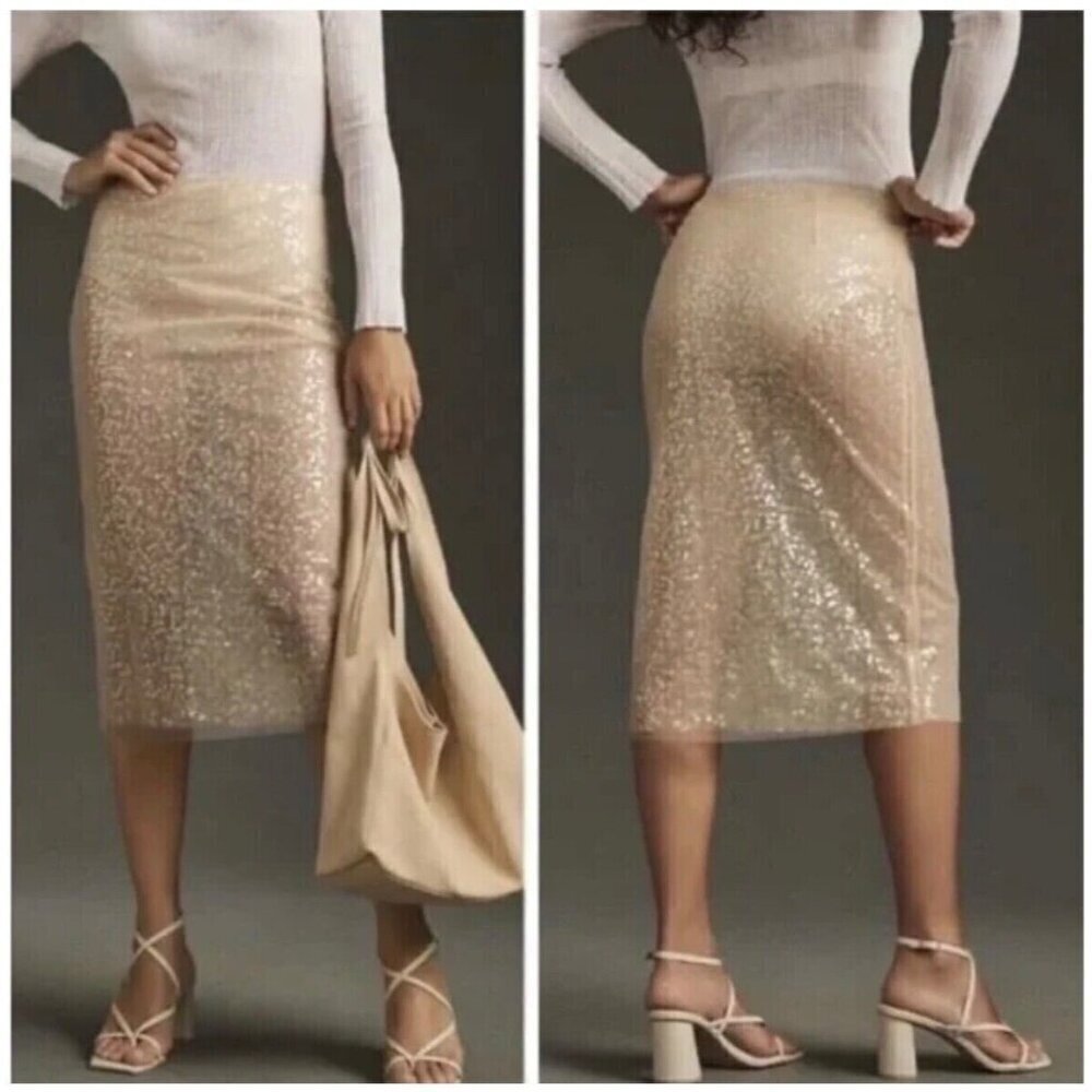 JASON WU Cream Ivory Sheer See Through Sequin Skirt Size 10